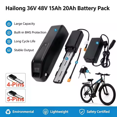 Hailong Ebike Battery (4-5 Pins) 36V 48V 10Ah 15Ah 20Ah for Amyet EB26 Ridstar Q20 OUXI V8 H9 RCB RK