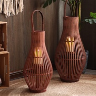 Retro Floor-standing Style Lamp Natural Bamboo Candle Holder Lantern Model Room Garden Courtyard Hot