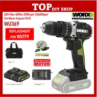Worx WU369 Cordless Impact Drill Brushless Motor 20V Max 60Nm 2100rpm 33600bpm Multifuncitonal Share