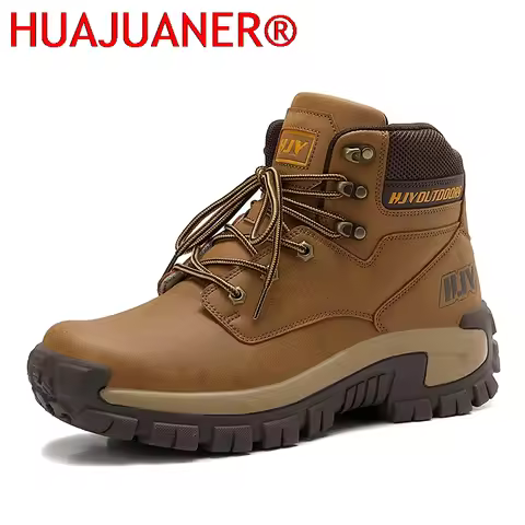 High-Top Leather Men's Boots Breathable Desert Combat Boots Outdoor Non-slip Hiking Boots Men Motorc