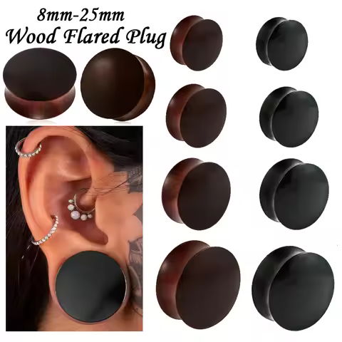1PAIR Wood Double Flared Plugs Ear Tunnel Plug Flesh Expander Gauge Stretchers Earrings 8mm-25mm Ear