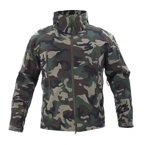 Outdoor fleece tactical jacket, camouflage jacket, wear-resistant field training suit, windproof hun