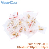 360pcs/180pcs Multilayer Ceramic Capacitor Assortment Kit Package 50V 20PF 22PF 30PF 100PF 1UF 470PF