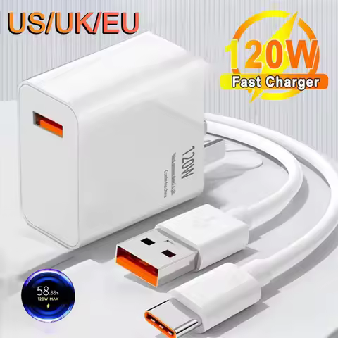 120W Original Super Fast Charger 6A Cable USB 5.0 Type-C USB Turbo Charging Cable With EU/US/UK Adap