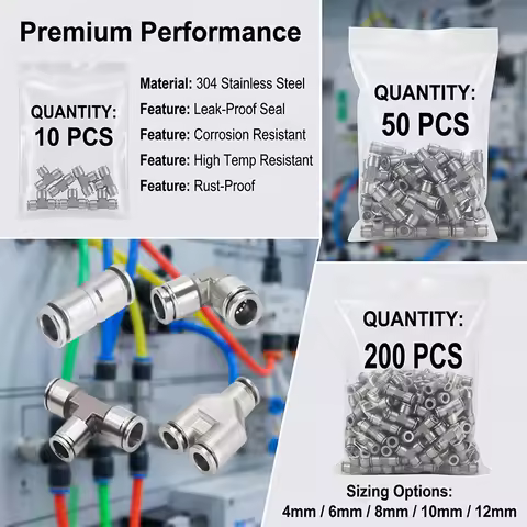 10/50/200 PCS 304 Stainless Steel Pneumatic Quick Coupler Fitting 4/6/8/10/12mm for Air Compressor H