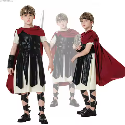 Kids Ancient Greece Roman Spartan Warrior Soldier Gladiator Medieval Knight Costumes for Boys Girls 