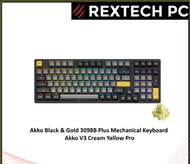 REXTECH Akko Black & Gold 3098B Plus Mechanical Keyboard - Akko V3 Cream Yellow Pro