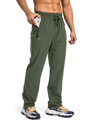 Men's Workout Athletic Pants Elastic Waist Jogging Running Pants for Men with Zipper Pockets