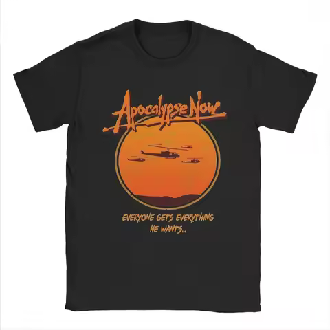 Men'S Apocalypse Now Movie T-Shirt Vintage 70s Film Graphic Tee with Helicopter Sunset Black Crew Ne