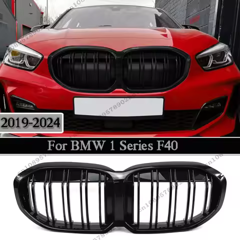 1 Pair Double Line Gloss Black Front Bumper Kidney Grill Grille For BMW 1 Series F40 116i 118i M135i