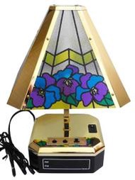 【中古S】日本製🔵TWINBIRD 檯燈+時鐘🔵彩色 彩繪 昭和 早期 復古 老物 古董 桌燈 床頭燈 夜燈 佈置