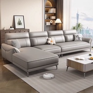 L-Shape Genuine Leather Chaise Sofa, Modern Minimalist Sectional Set for Large Living Room  Foshan N