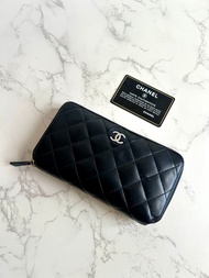 古董包 Chanel黑色銀扣皮革長夾 錢包 皮夾 中古包 二手包 銀包