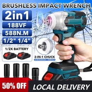 188VF Brushless Cordless Electric Impact Wrench 1/2" 588N.m Wrench 1/4"Screwdriver Drill Socket Powe