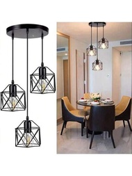 1件工業復古幾何吊燈-適用於廚房、餐廳、走廊的可調節吊燈-E27底座，不包括燈泡（1/3燈頭可選）