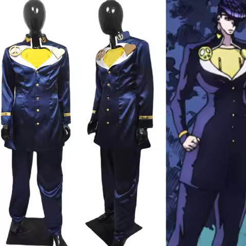 JOJO Anime Bizarre Adventure Josuke Higashikata Cosplay Costume Blue Suit Uniform Party Carnival Hal