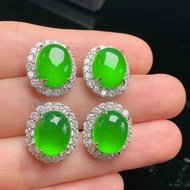 I Natural Burmese Jadeite A Goods Ice Pure Natural High Ice Earrings 925 Inlaid Ice Sun Green Ice Gr