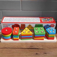 Wooden Toys With 5 Pillars (Geometry)