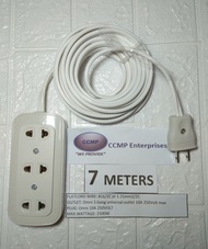 7 meters Heavy Duty Extension Cord wire (3)Three Gang flat cord #16 white wire