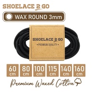 LILIN SHOELACE 2 GO PREMIUM ROUND WAX SHOELACES - WR3 - B1 - BLACK - 3MM - 60CM 80CM 100CM 115CM 140