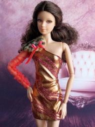 芭比娃娃正版時裝-豹紋斜肩搖滾洋裝
