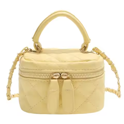 Mini Diamond Quilted Leather Bucket Bag Multi-Color Checkered Pattern Plaid Chain Bag with Gold Chai