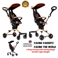 Premium MAGIC STROLLER V3C AND V5 with Awning Stroller Foldable Boleh Lipat Viral 360 Baby Awning St