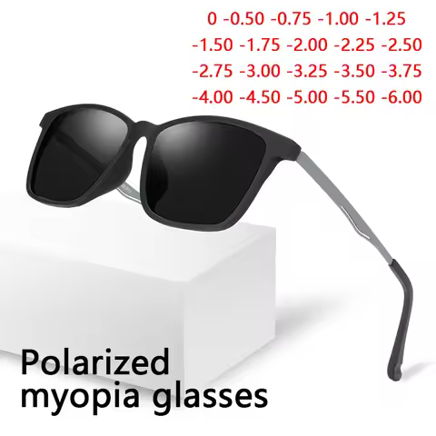 Retro Myopia Lens Square Sunglasses Men Polarized Metal Driver Prescription Sunglasses Women 0 -0.5 