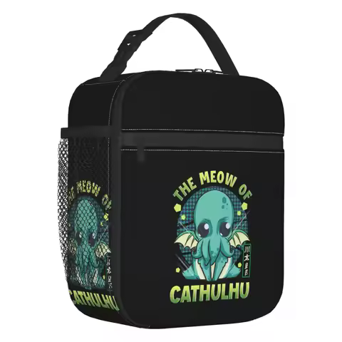 The Meow Of Cathulhu Insulated Lunch Tote Bag Funny Satanic Cthulhu Cat Resuable Thermal Cooler Food