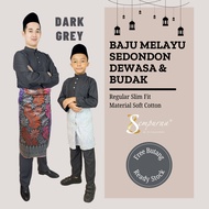 BAJU MELAYU SEMPURNA 2025 SLIM FIT KAIN COTTON DARK GREY SEPASANG DEWASA & BUDAK [ C004BM ] BAJU RAY