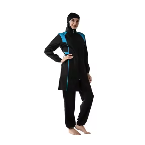 Modest Muslim Women Hijab Swimsuit Zipper Swim Surf Wear Full Cover Burkini Islamic Arabic Bathing S