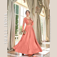 {**ส่งฟรี**} SMALL INDIA 👗 Maslin Cotton With Handwork Gown Dress ชุดเดรส 👗 Women Peach Gown Dress