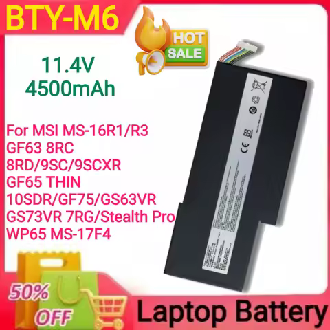 11.4V 4500mAh BTY-M6K for MSI MS-16R1/R3 GF63 8RC 8RD 9SC 9SCXR GF65 THIN 10SDR GF75 GS63VR GS73VR 7