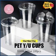 NEW-【100pcs】95mm Plastic Milk Tea Y/U Cup (12oz, 16oz, 22oz) With Flat/Dome/Strapless Lids Cup_king