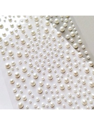 1/3 Sheets, Total Of 325/975pcs White Pearl And Rhinestone Stickers In 3mm/4mm/5mm/6mm Made Of Plast