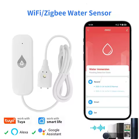 Tuya Smart Zigbee/WiFi Water Sensor Smart Home Product Leak Detection Smart Life Remote Monitoring H