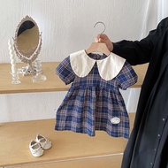 Summer Baby Clothes Checked Short Sleeved Girl Dress 6-36 Months