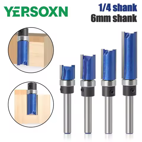 1PC 1/4" 6mm Shank Bearing Straight Router Bit Copy Trimming Cutter Line Cutter Trimming Machine Mil