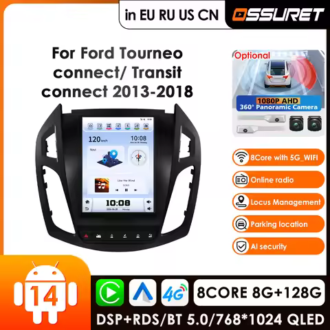OSSURET 9.7 Inch 4G Wireless Carplay Android Auto Car Radio Multimedia for Ford Transit Connect 2013