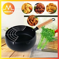 MIZONA 20CM Kitchen Japanese Style Tempura Frying Pot Deep Fryer With Wooden Handle