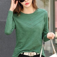 S-2XL Long t~Korean Version Casual Loose Sleeve t-Shirt Women Solid Color Slub Cotton Versatile Bott