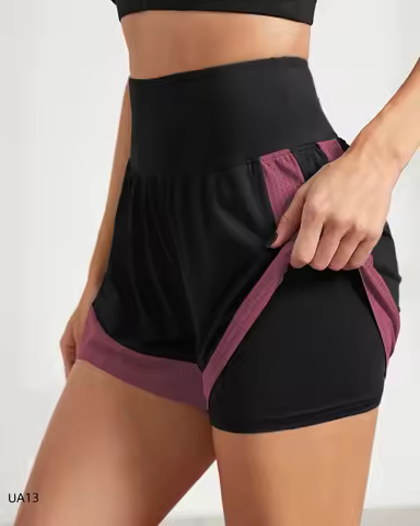 Women's sports shorts, sportswear, double-layer running shorts, 2-in-1 beach shorts, summer gym fitn