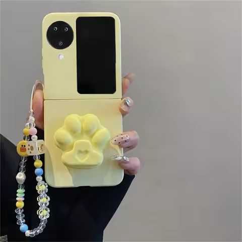 Funny Cute Korean Milk Yellow Phone Case with Cat Claw Bracket Duck Bracelet Chain for OPPO Find N3 