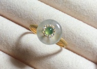 18K純金鑽石台玻璃種翡翠A貨緬甸玉平安扣 戒指