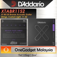 D’Addario XTABR1152 XT 80/20 Bronze Acoustic Guitar Strings, Custom Light, 11-52