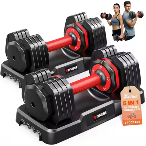 Adjustable Dumbbell Set of 2 for Home Gym: 25 55 80LB Capacity 1Sec Quick Adjust Weights 5 10LB Incr
