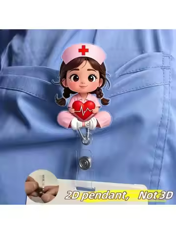 [2026]1pc Cute Nurse-Themed Retractable Badge Holder with ID Clip - Acrylic Medical Staff Name Tag R
