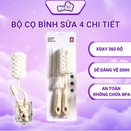 Safe, high-quality silicone nipple bottle brush, including 4 parts with 360-degree rotating handle f