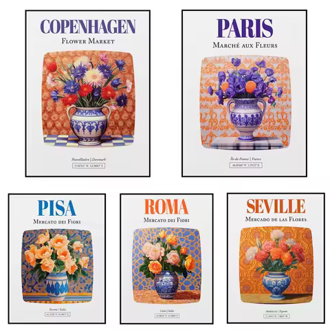 Italy, France Ile-de-France, Copenhagen, Barcelona, Spain, Pisa Mercato dei Fiori, Maiolica Poster w