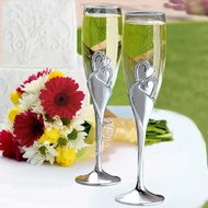 ⓛ2Pcs Heart Shape Wine Glass Wedding Champagne Glasses Lover Rhinestone Wedding Glass Crystal Go eO